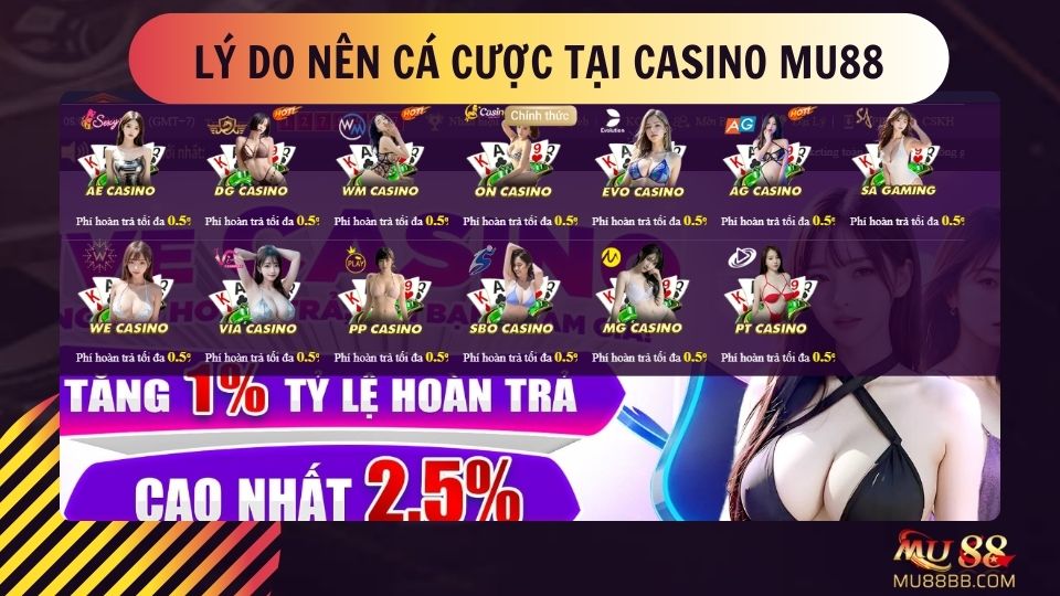 Casino là sản phẩm cược được yêu thích tại Mu88