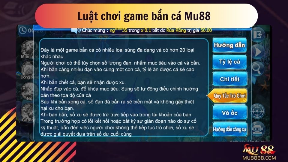 Luật chơi game bắn cá Mu88 được cập nhật đầy đủ và chi tiết