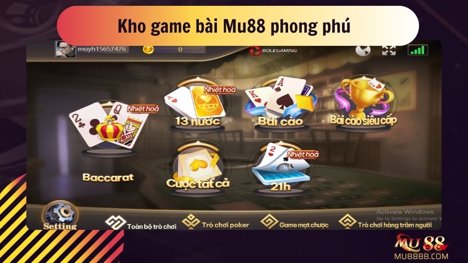 Mu88 cung cấp đa dạng trò chơi đánh bài